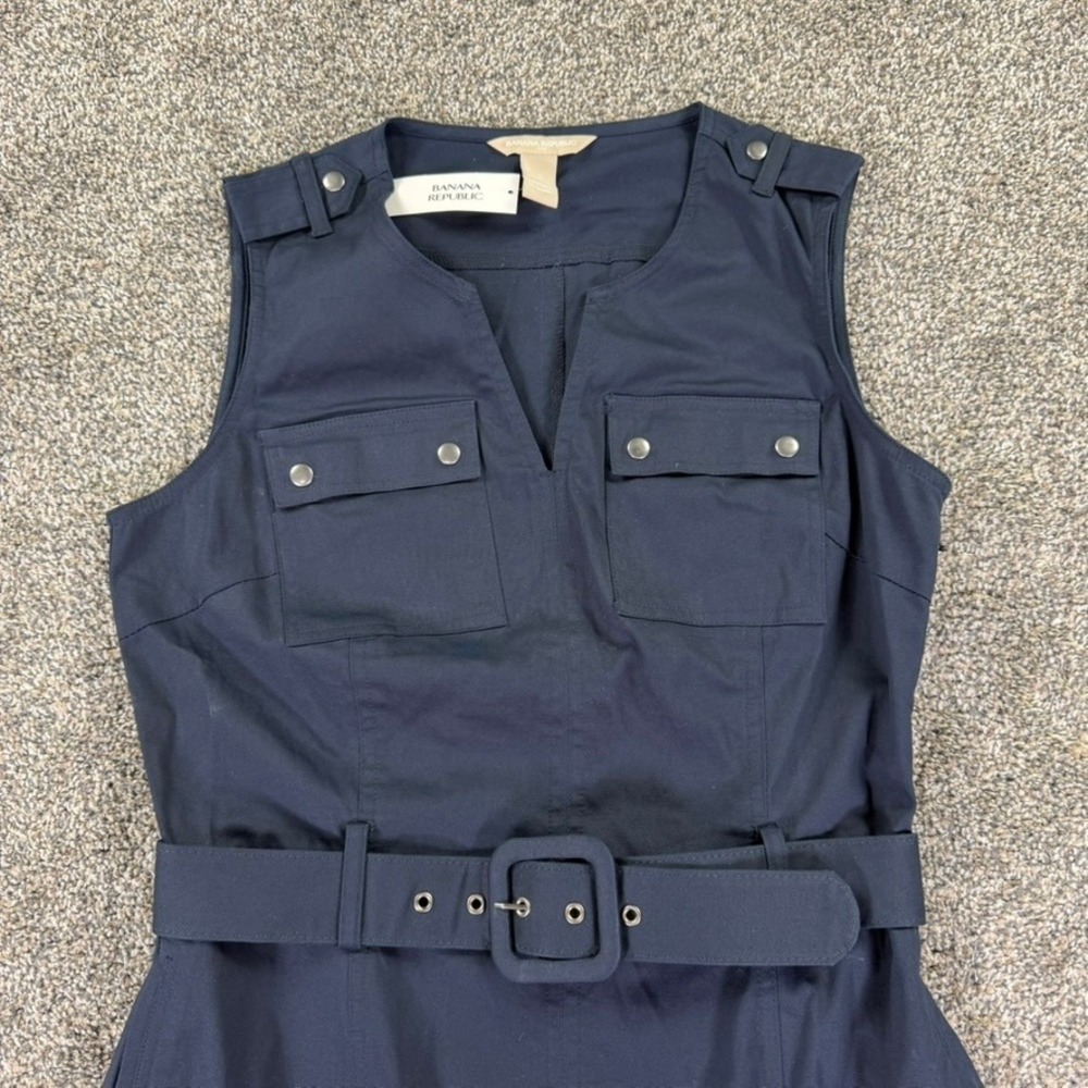 NEW Banana Republic Womens 4 Navy Utility Belted Safari Sheath Dress 947327-00 - Picture 3 of 12